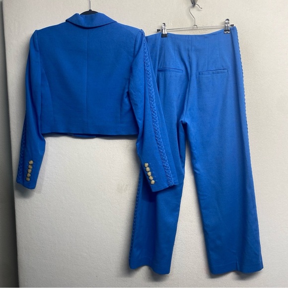 SET Veronica Beard Behren Suit Jacket Blue 4 Crop Wide Leg Dova Trouser - Picture 11 of 16